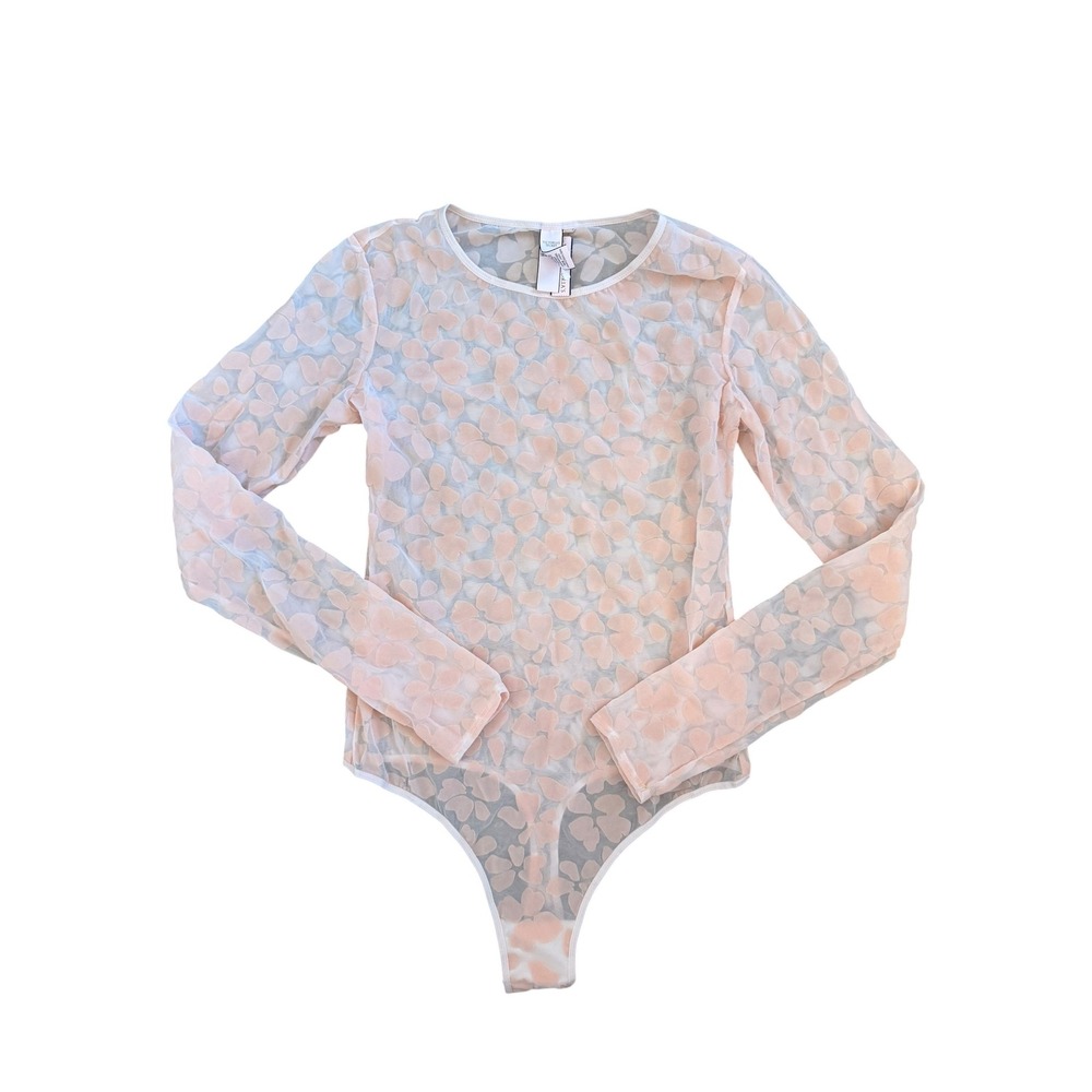 Victoria's Secret Pink Velvet Burnout Floral Sheer Mesh Bodysuit Small NWT